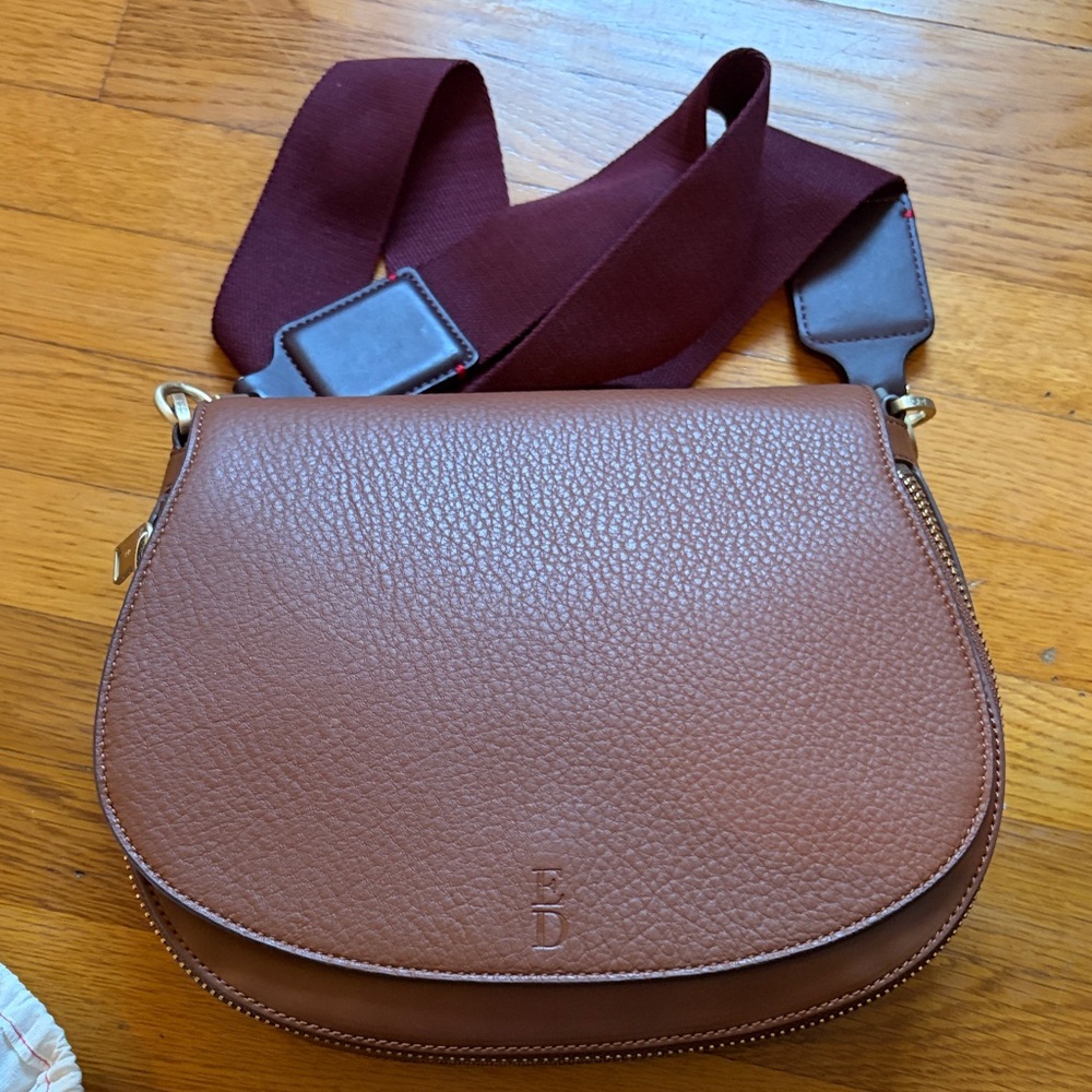 Ellen Degeneres Brown Crossbody Bag with Burgundy Strap